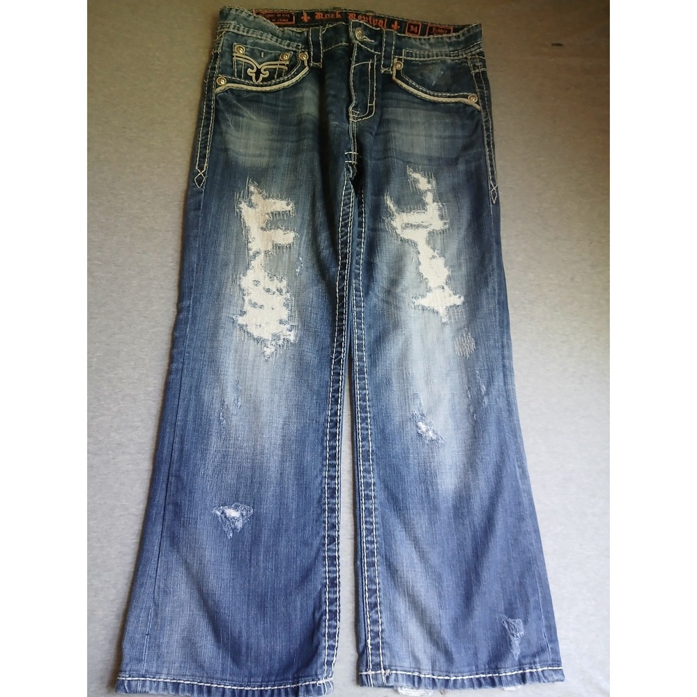 Rock Revival Jeans 34 Bobber Bootcut Distressed Jeans Denim Grunge Y2k